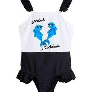 Mini Rodini Badedragt - UV 50+ - Dolphins Frill - Hvid/Sort